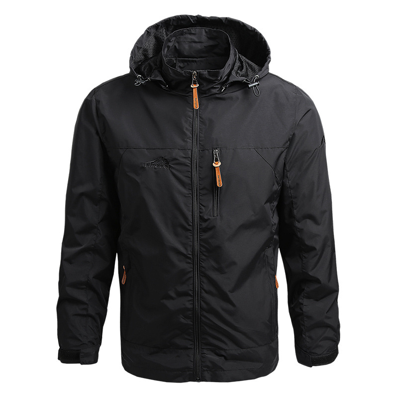 Men's Hooded Rain Jacket Waterproof Regular Fit Zip Up Windproof