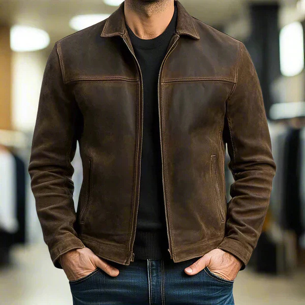 Jacket Suede Zip Up Trucker Side Pockets