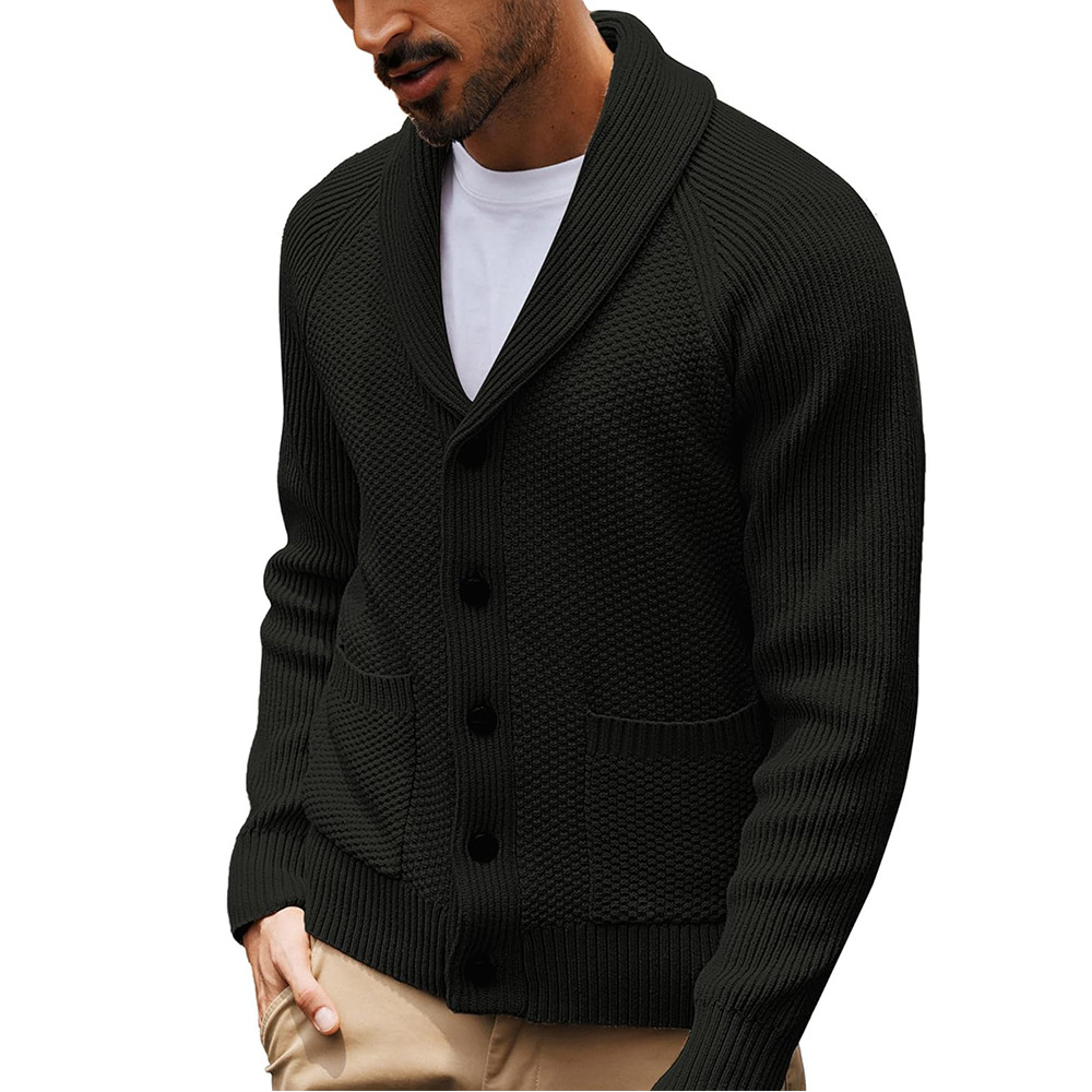 Men's Shawl Collar Open Front Cardigan Knit Sweater with Flap Pockets