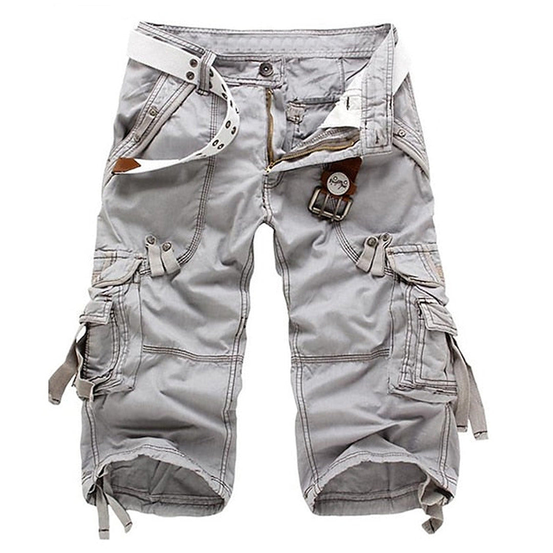 Shorts cargo pour hommes en mélange de coton, coupe ajustée, poche à rabat, poche passepoilée arrière, été