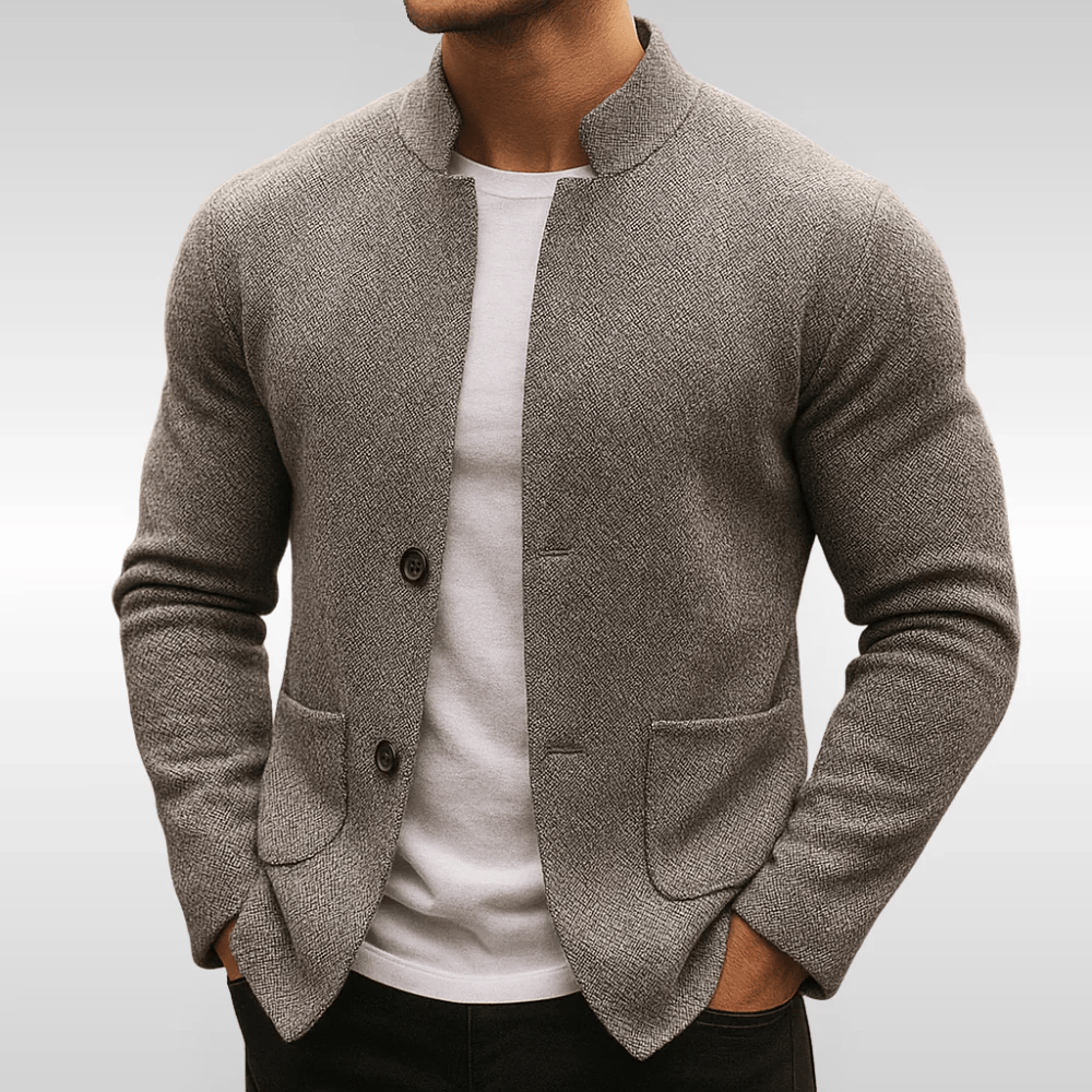 Men's Knit Cardigan Mandarin Collar Two Button Casual Wear