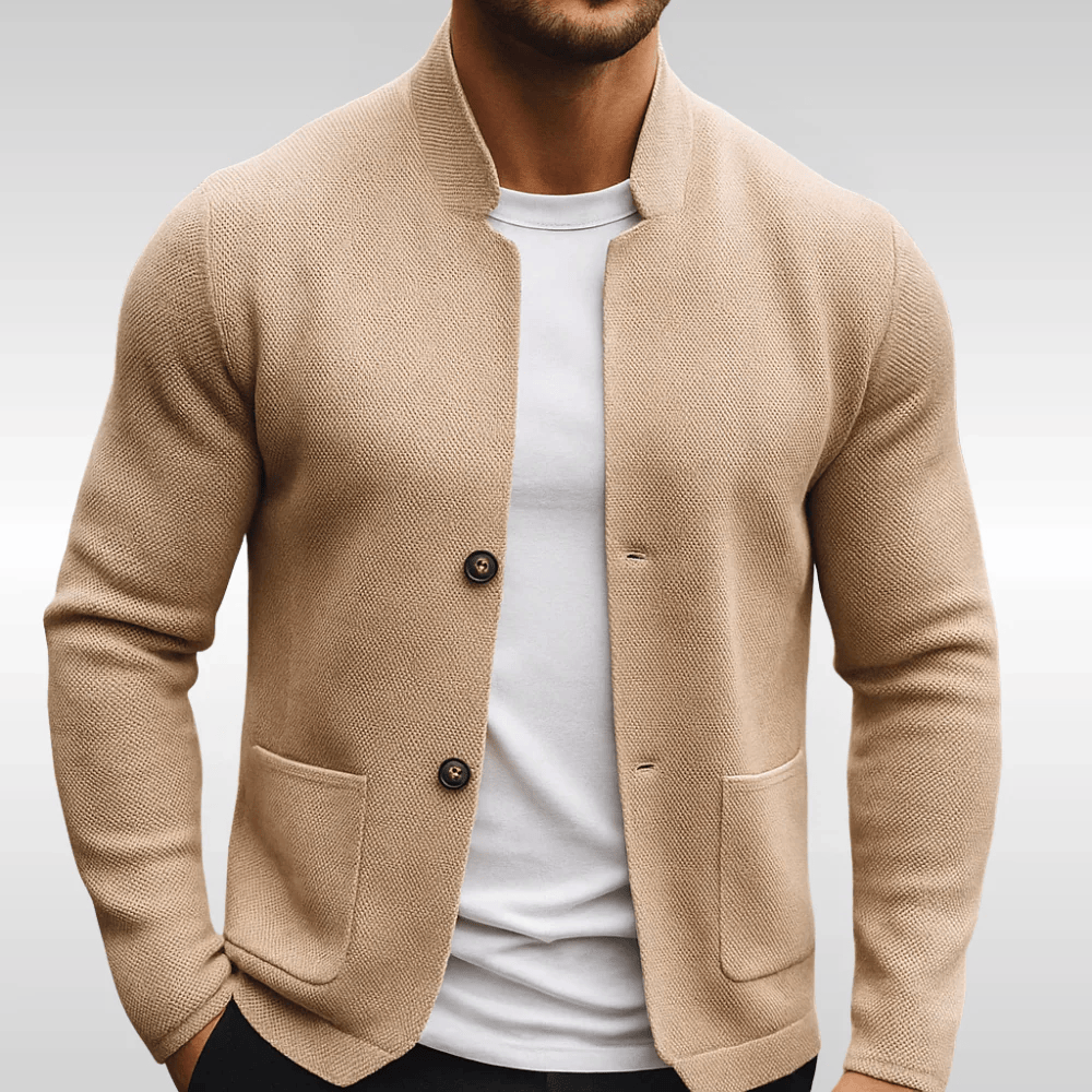 Men's Knit Cardigan Mandarin Collar Two Button Casual Wear