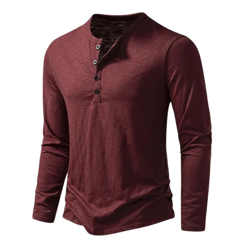 Men’s Slim-Fit Long-Sleeved Henley Sweater with Button Neck