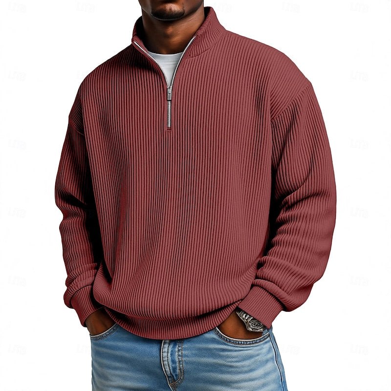 Graham men's ribbed quarter-zip pullover - Burgundy