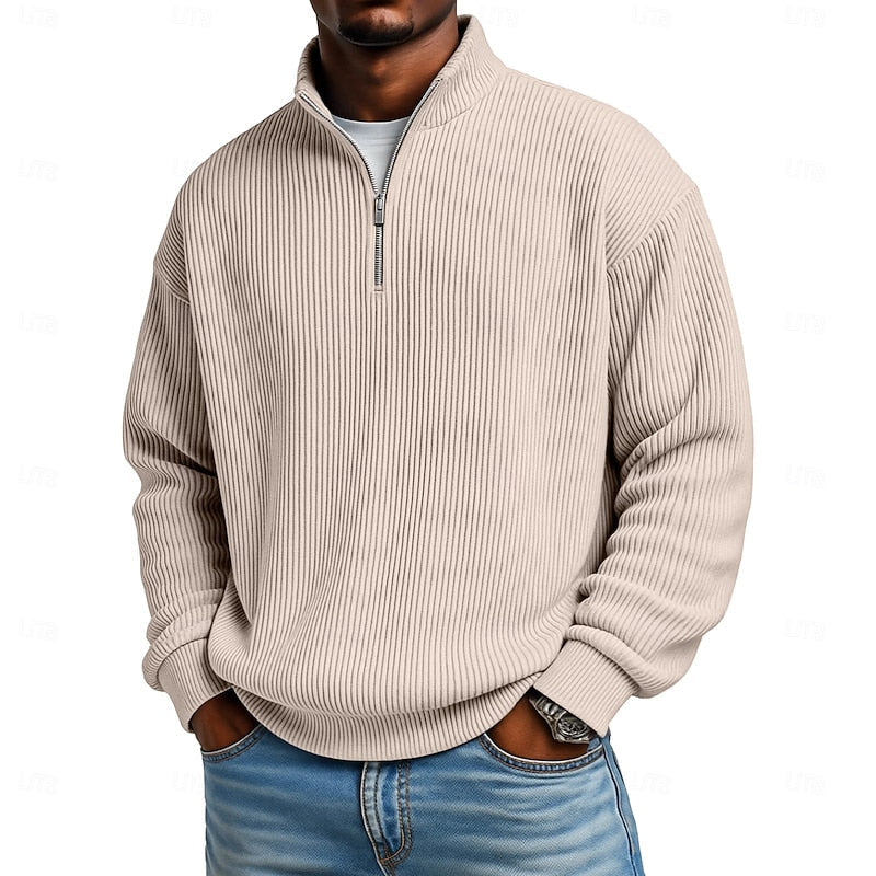 Graham men's ribbed quarter-zip pullover - Khaki
