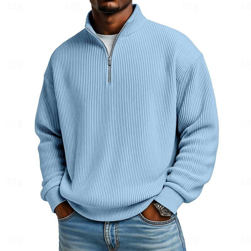 Graham men's ribbed quarter-zip pullover - Light Blue