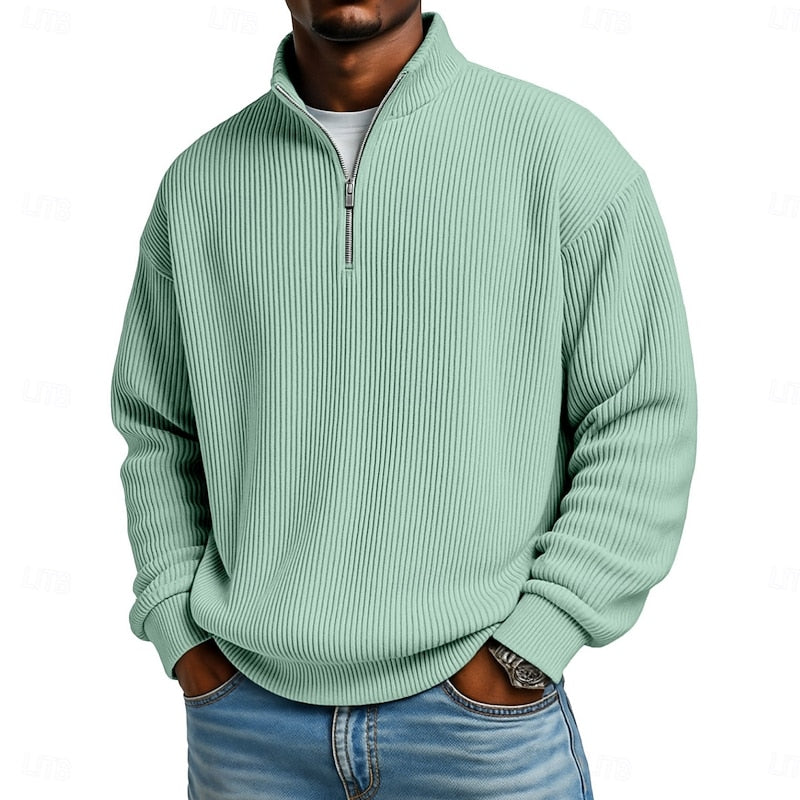 Graham men's ribbed quarter-zip pullover - Light Green
