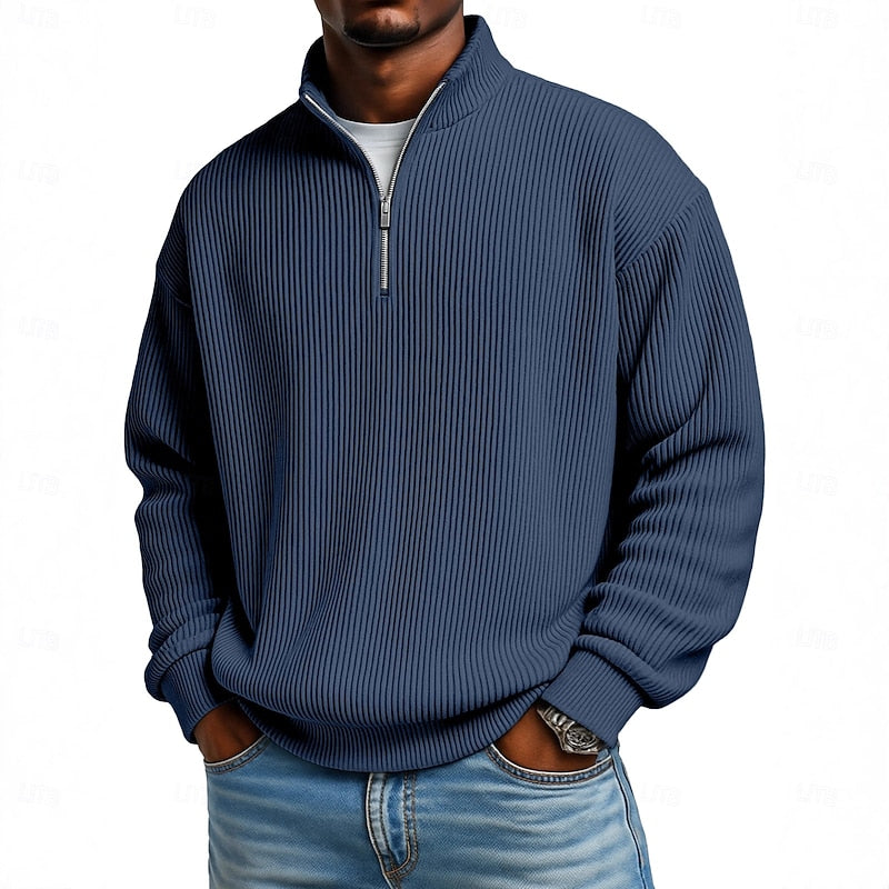 Graham men's ribbed quarter-zip pullover - Navy