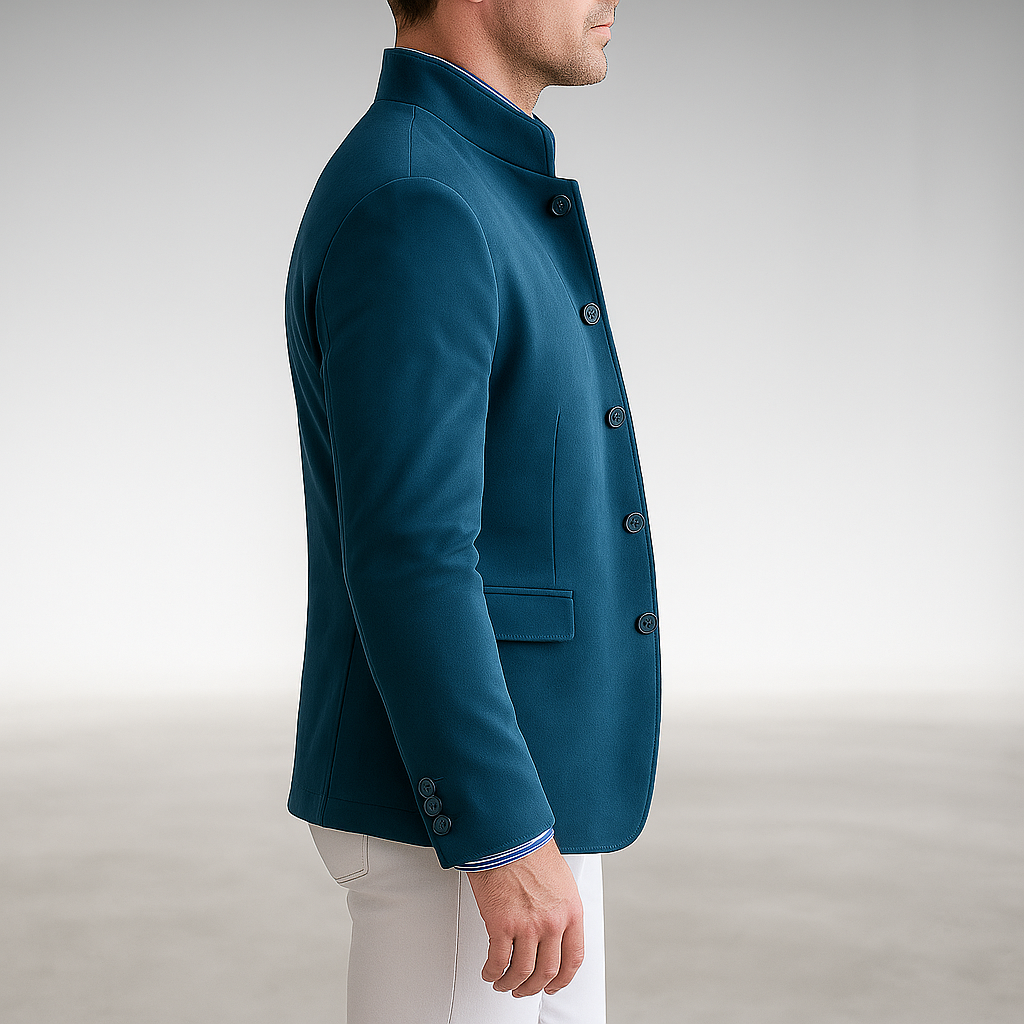 Men's Textured Blazer Stand Collar Button Front Casual Wear