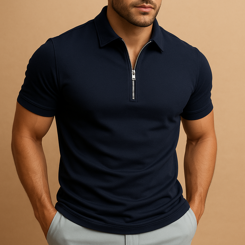 Men's Polo Shirt Cotton Slim Fit Zip Neckline