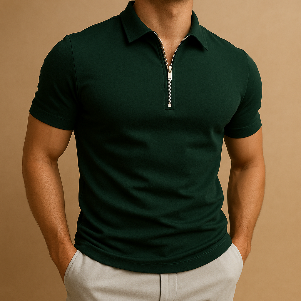 Men's Polo Shirt Cotton Slim Fit Zip Neckline