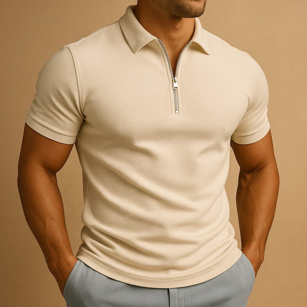 Men's Polo Shirt Cotton Slim Fit Zip Neckline