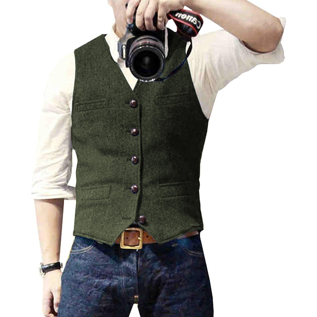 Men's Waistcoat Slim Fit Button Front with Adjustable Back Strap