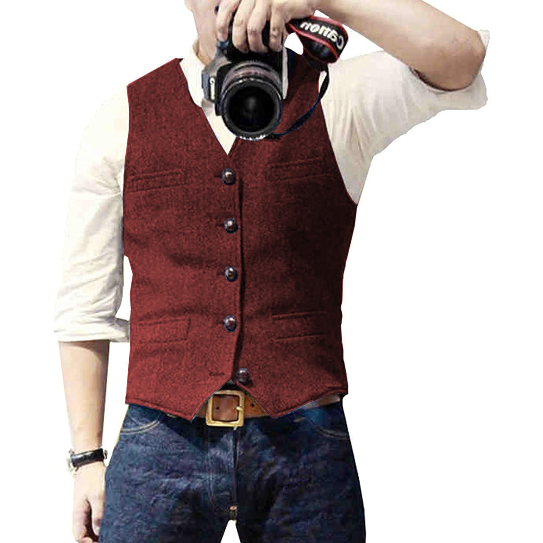 Men's Waistcoat Slim Fit Button Front with Adjustable Back Strap