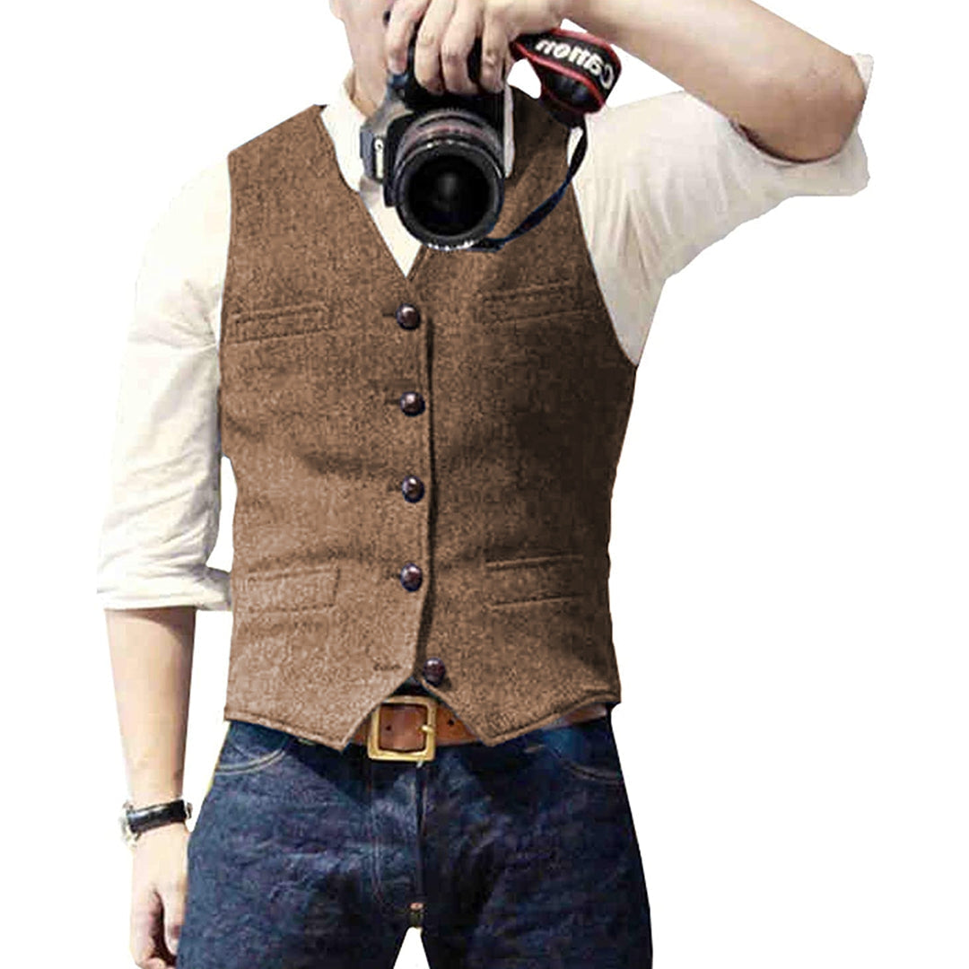 Men's Waistcoat Slim Fit Button Front with Adjustable Back Strap