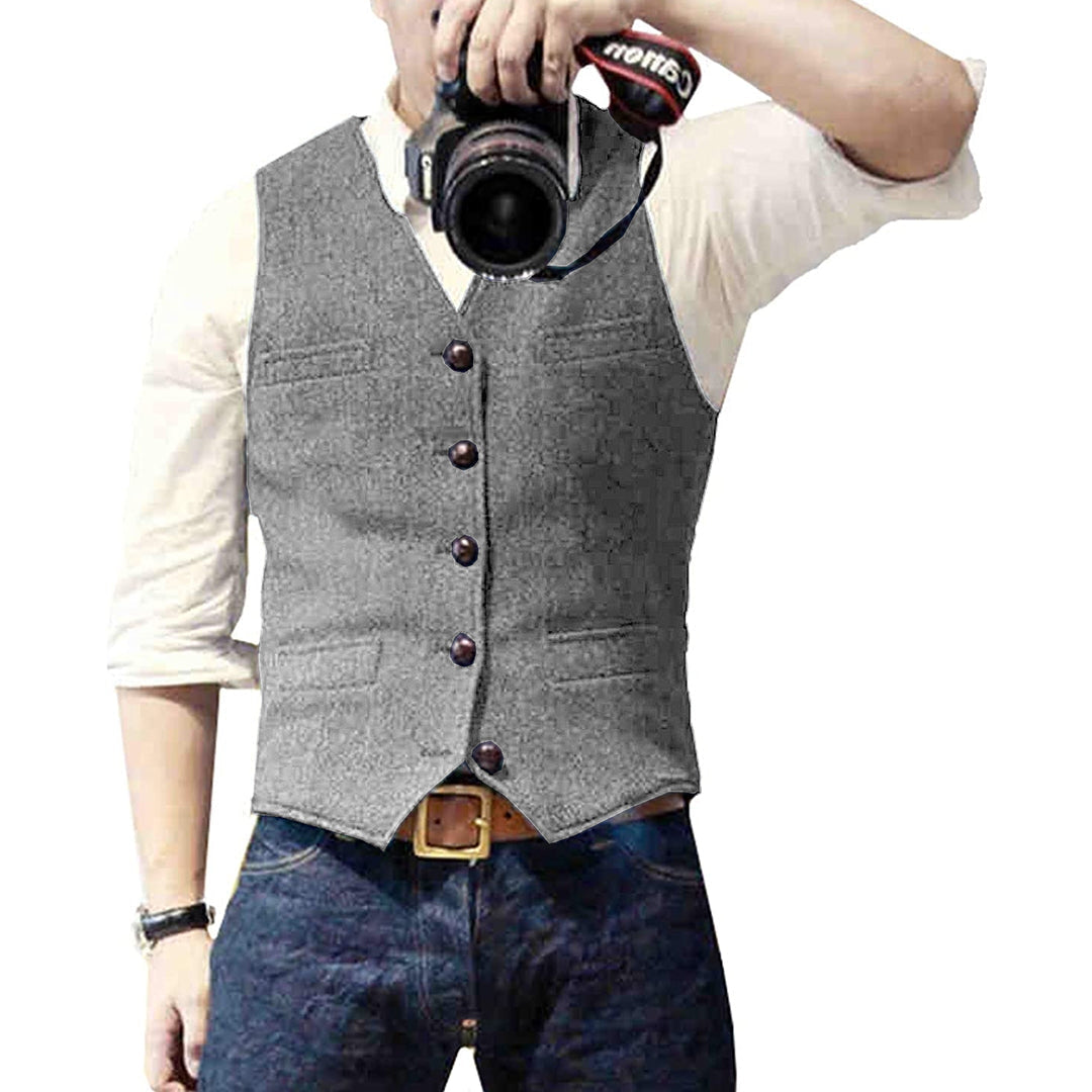 Men's Waistcoat Slim Fit Button Front with Adjustable Back Strap