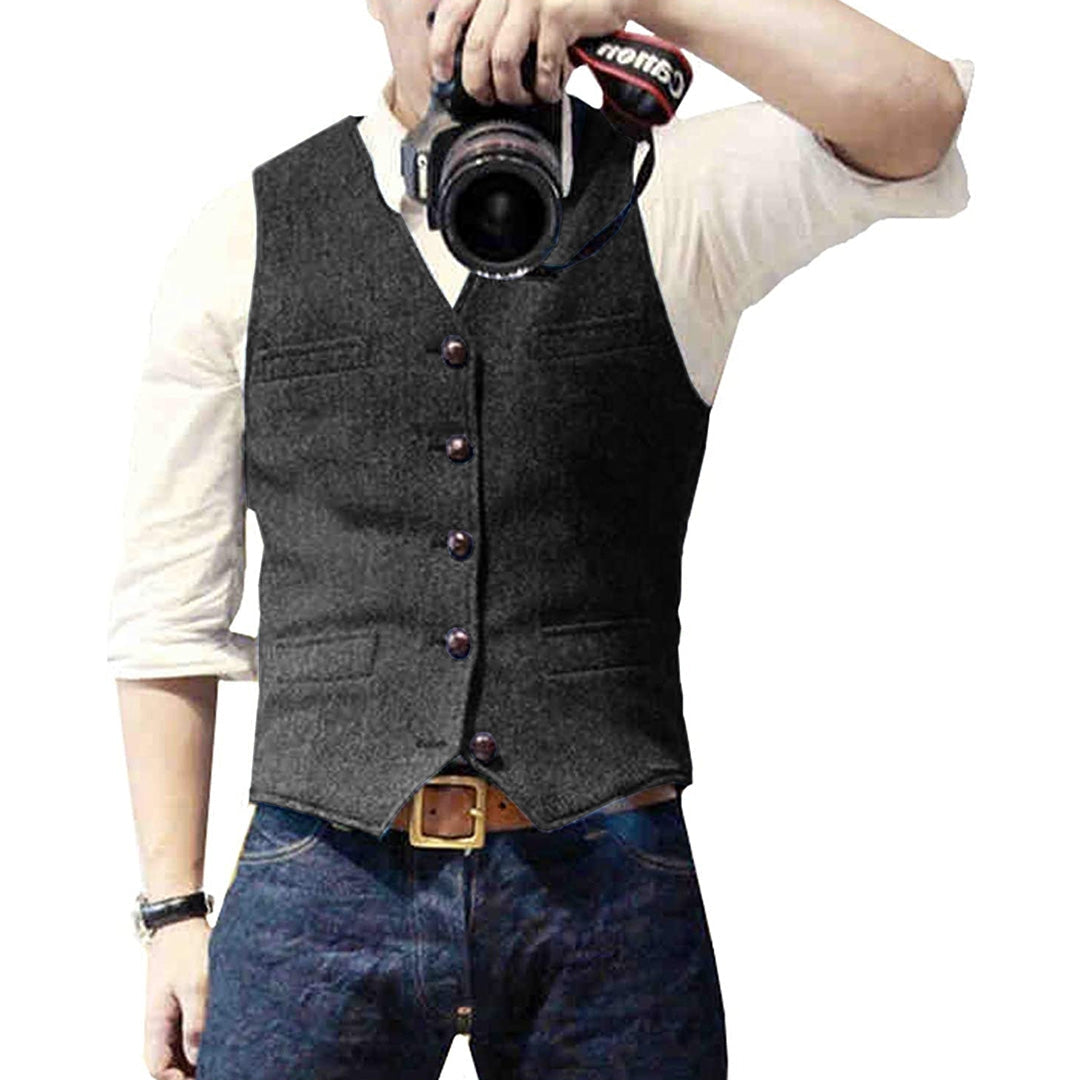 Men's Waistcoat Slim Fit Button Front with Adjustable Back Strap
