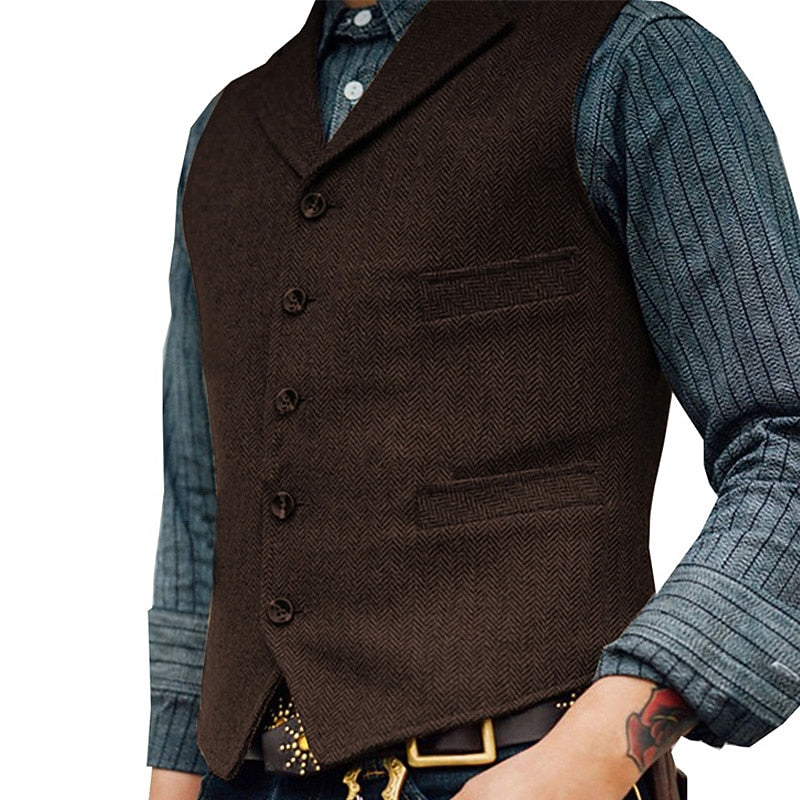 Men's Single-Breasted Herringbone Waistcoat original product view 2