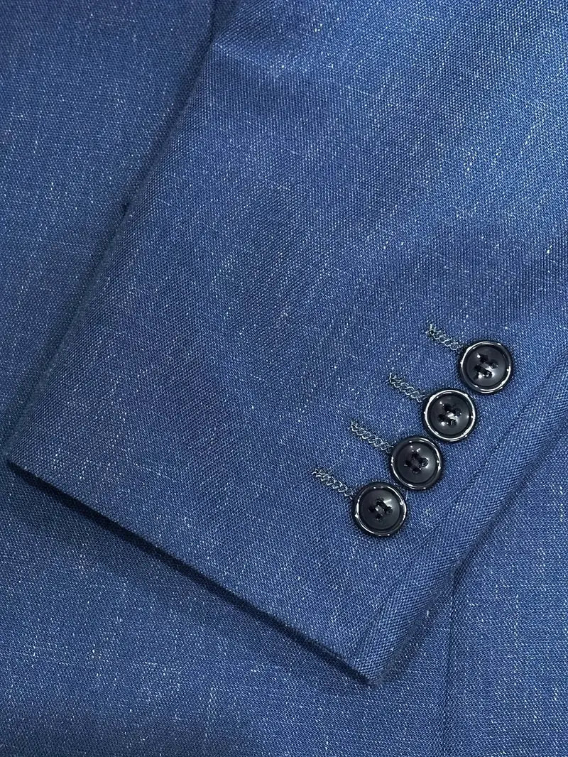 Suit Linen Blend Notch Lapel Slim Fit Two Piece