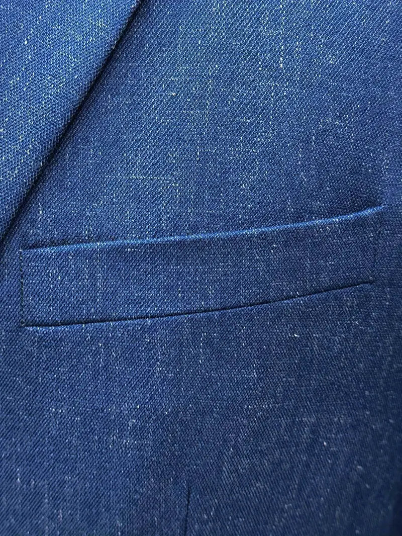 Suit Linen Blend Notch Lapel Slim Fit Two Piece