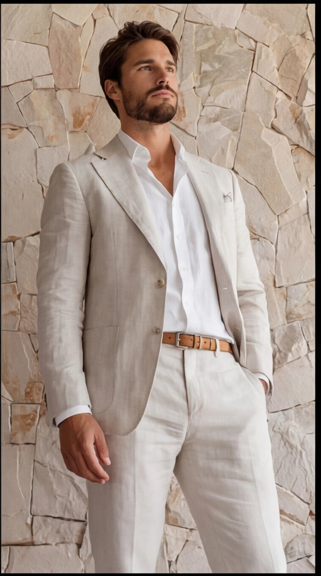 Suit Linen Blend Notch Lapel Slim Fit Two Piece