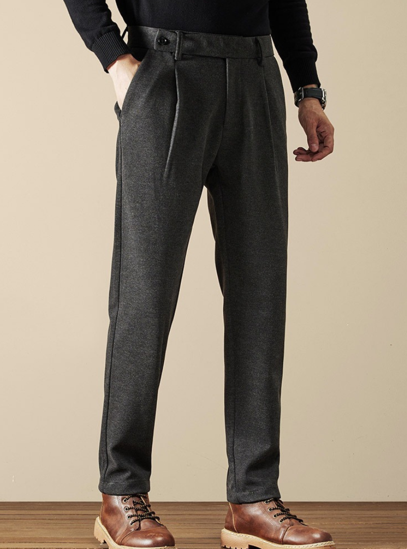 Men's Pleated Smart Trousers with Tapered Leg and Belt Loops