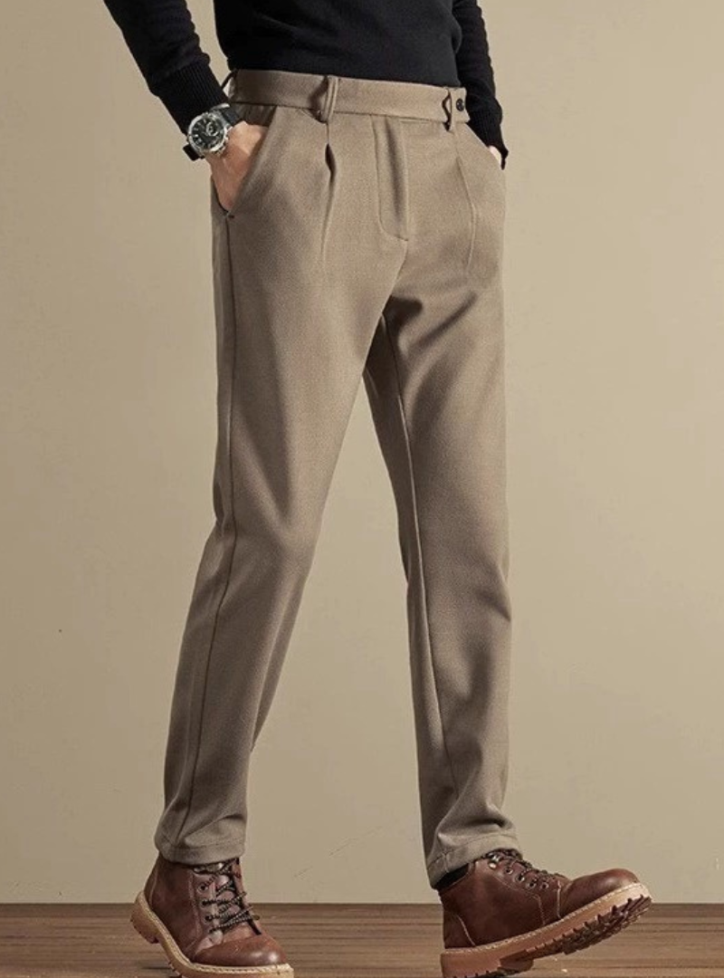 Men's Pleated Smart Trousers with Tapered Leg and Belt Loops