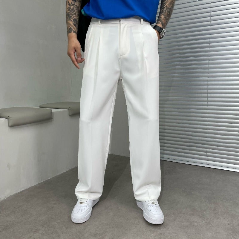 Men's Straight Leg Casual Trousers with Belt Loops and Side Pockets