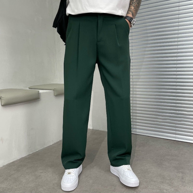 Men's Straight Leg Casual Trousers with Belt Loops and Side Pockets