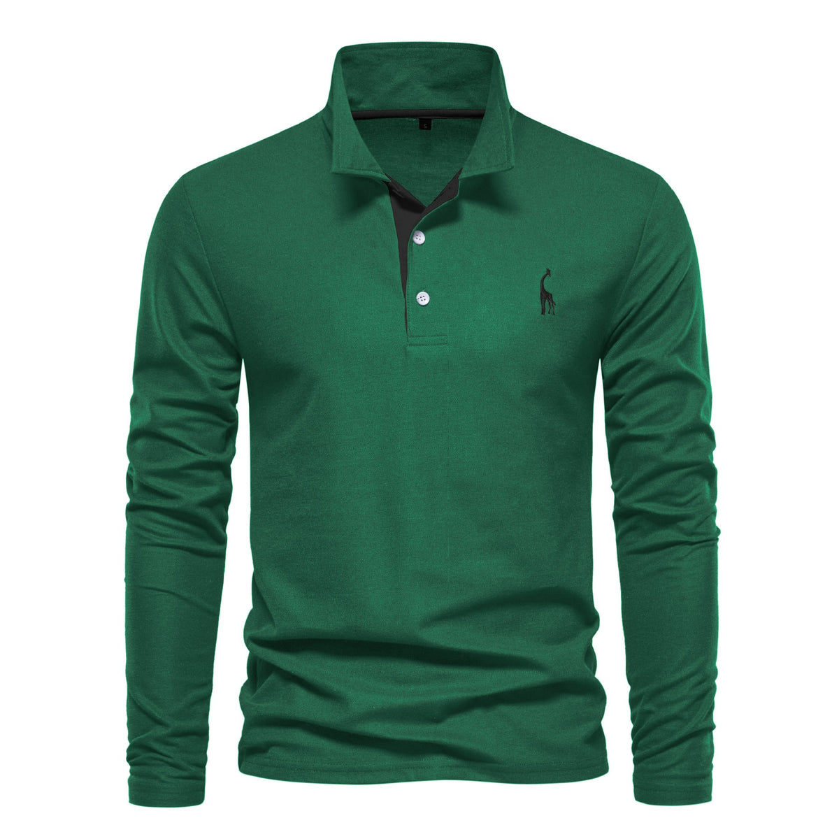 Men's Long Sleeve Polo Shirt with Contrast Placket and Embroidered Detail