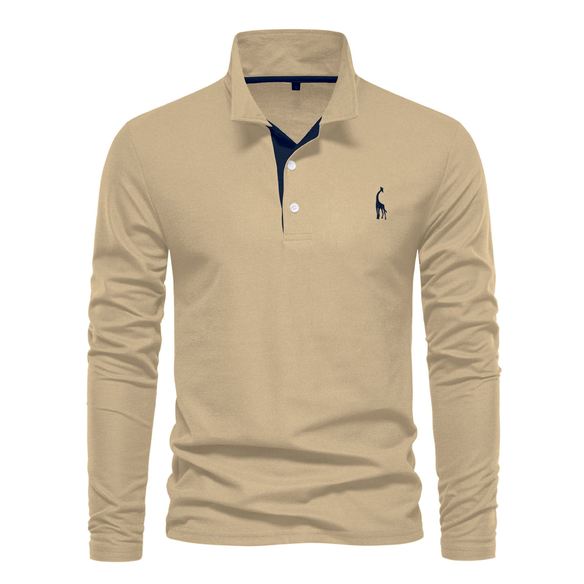Men's Long Sleeve Polo Shirt with Contrast Placket and Embroidered Detail