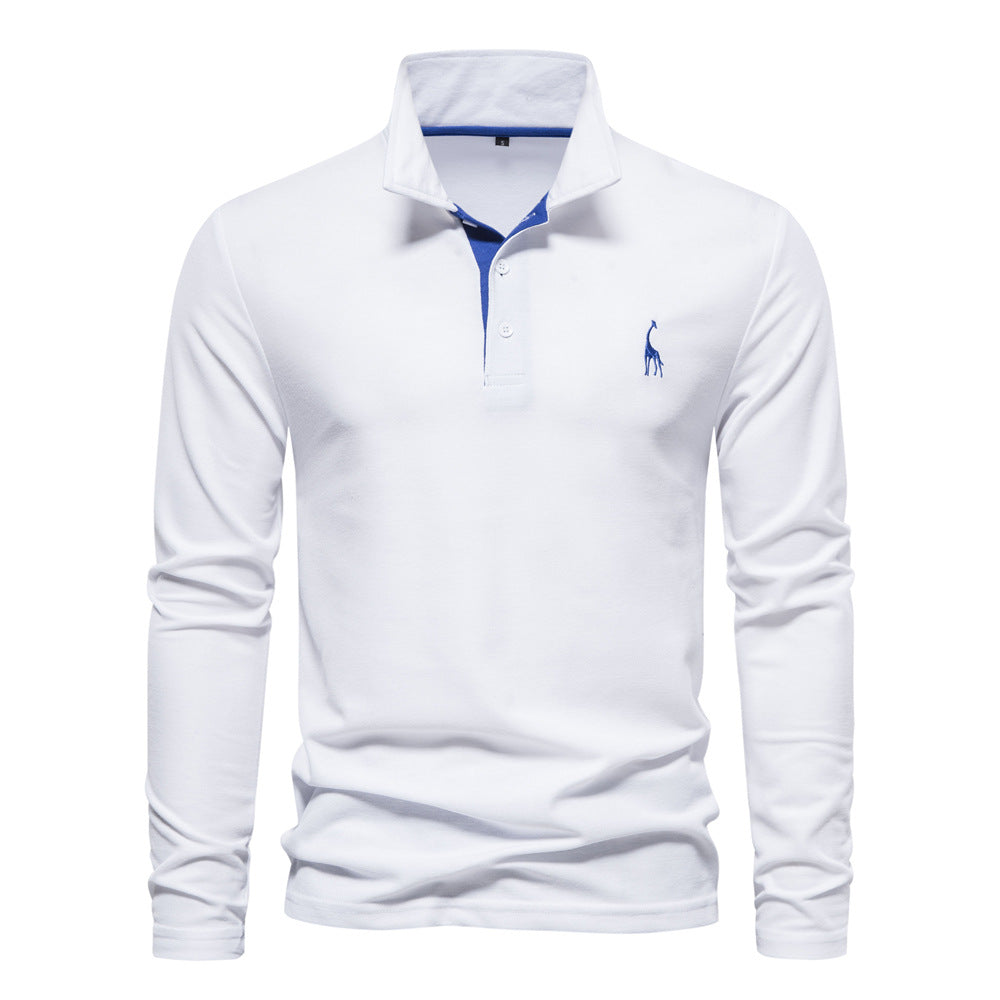 Men's Long Sleeve Polo Shirt with Contrast Placket and Embroidered Detail