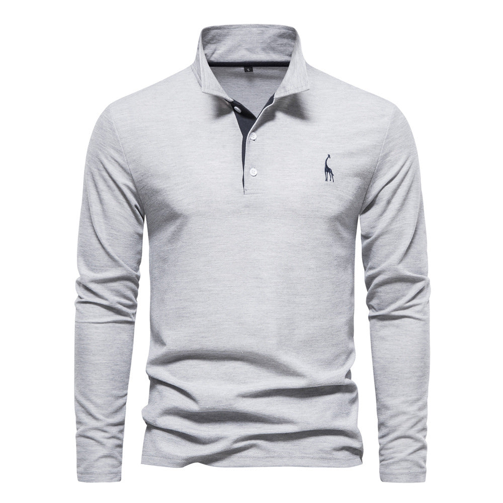Men's Long Sleeve Polo Shirt with Contrast Placket and Embroidered Detail