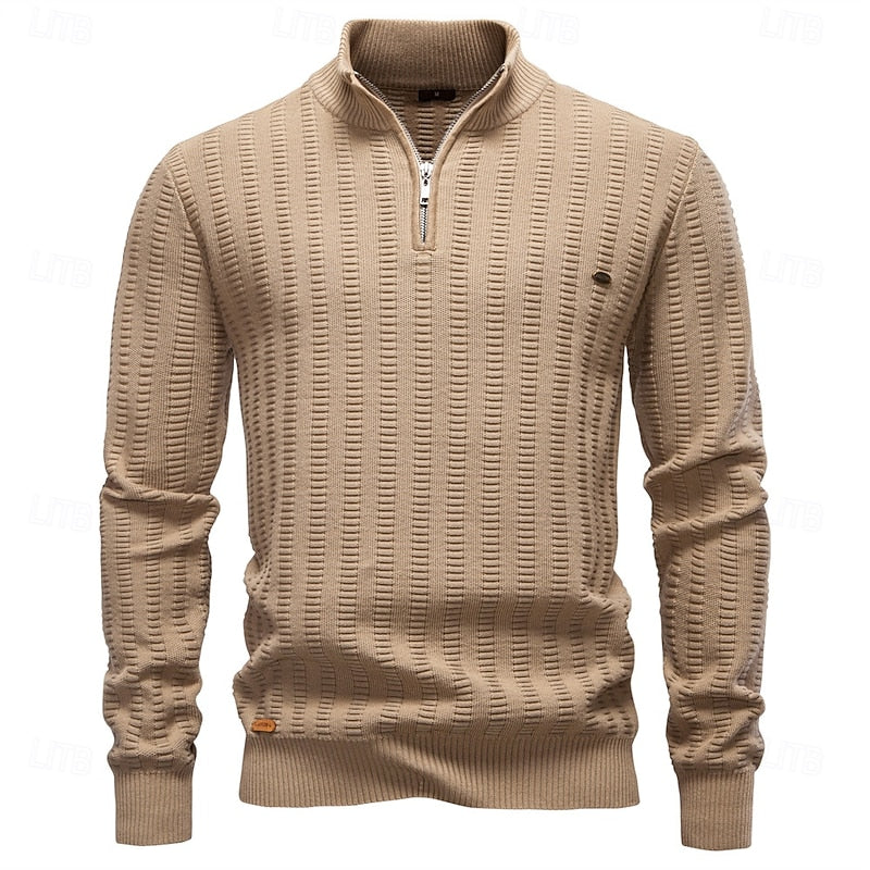 Men’s Textured Half Zip Pullover with Stand Collar