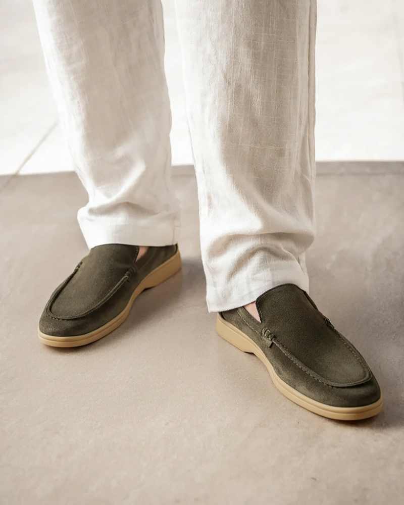 Loafer Suede Slip On Moccasin Toe Braided Vamp