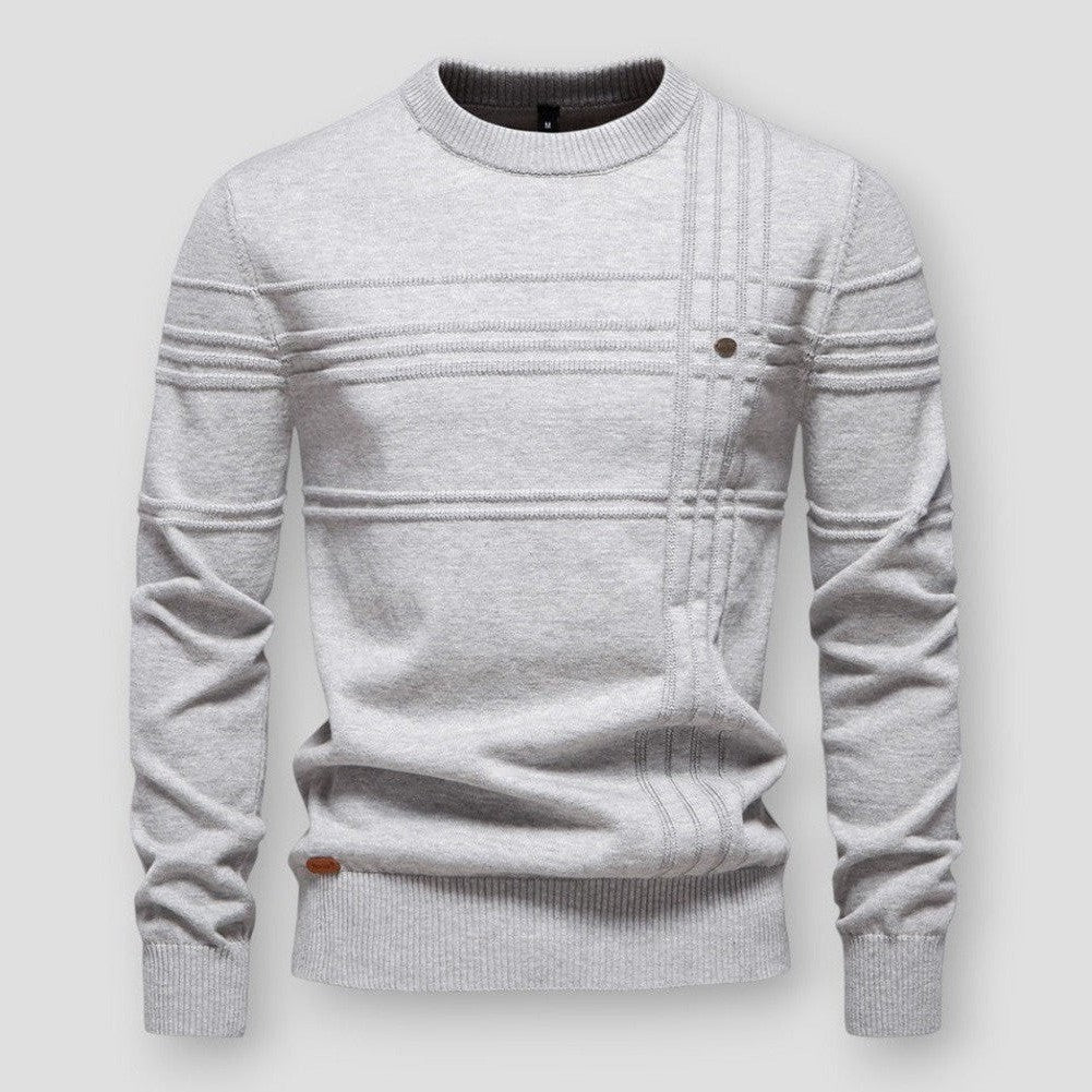 Men's Textured Crew Neck Jumper with Raised Pattern Detailing