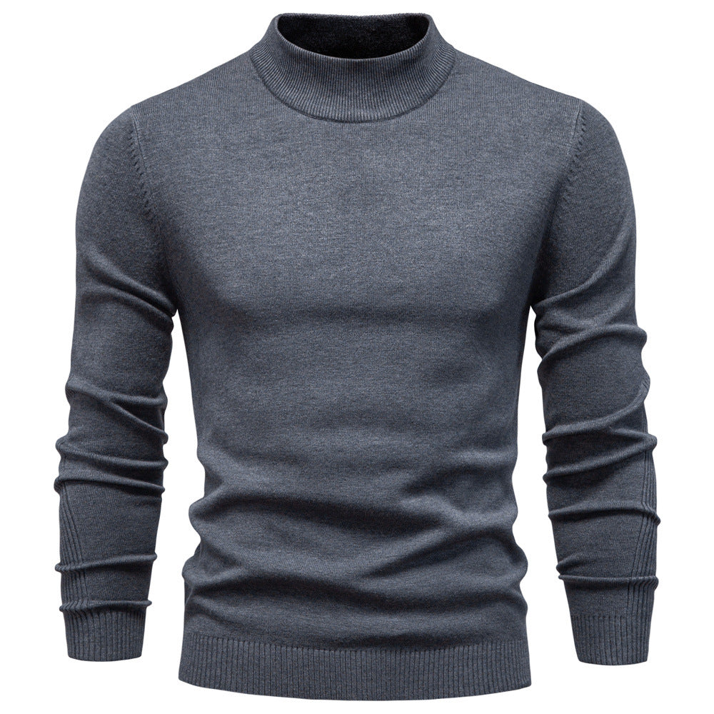 Men's Fitted Mock Neck Sweater with Ribbed Trims