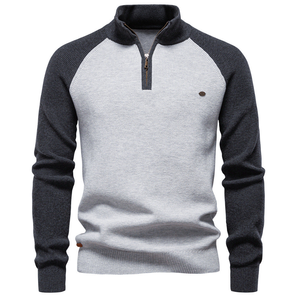 Men's Contrast Panel Half Zip Jumper with Raglan Sleeves