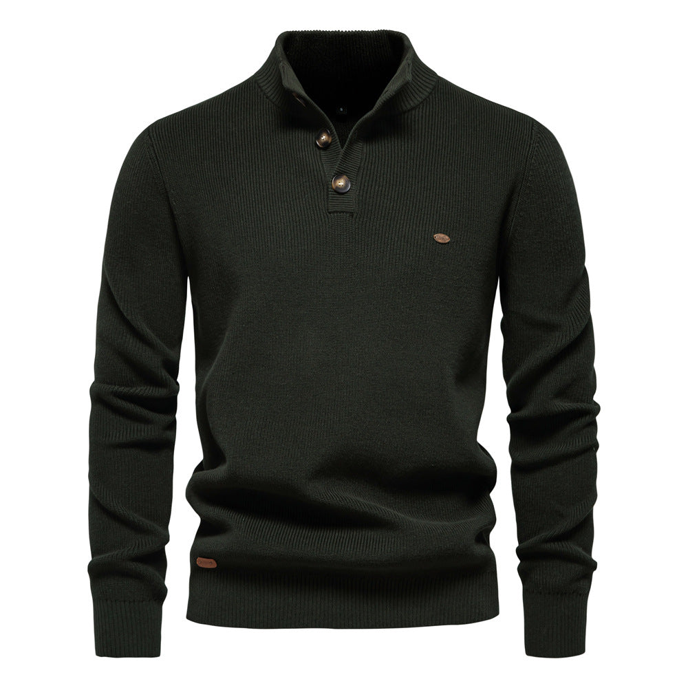 Men's Button Neck Jumper Stand Collar with Textured Knit