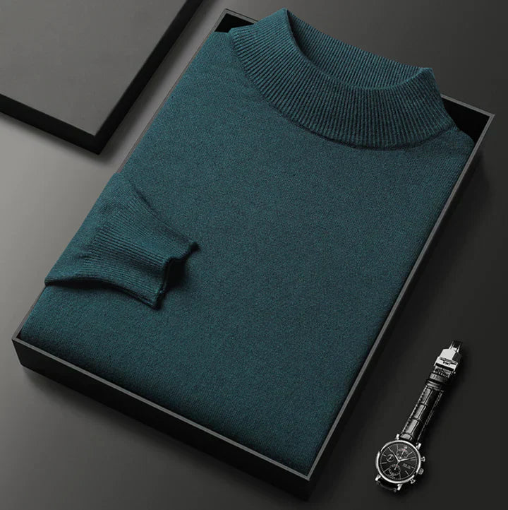 Men's Mock Neck Jumper Classic Fit with Ribbed Trims