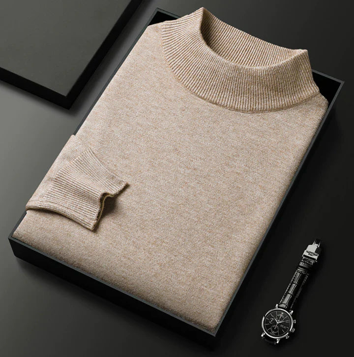 Men's Mock Neck Jumper Classic Fit with Ribbed Trims