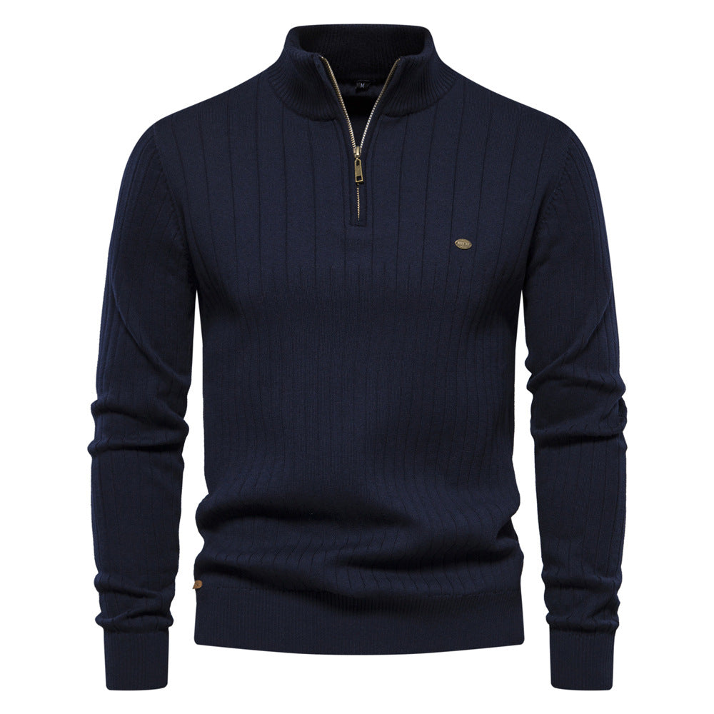 Men's Ribbed Half Zip Jumper with Stand Collar