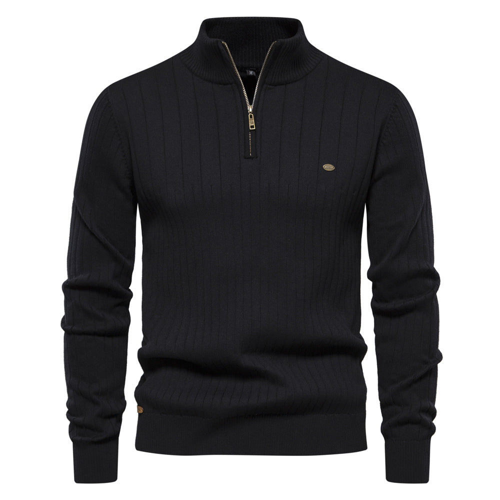 Men's Ribbed Half Zip Jumper with Stand Collar