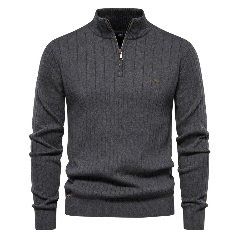 Men's Ribbed Half Zip Jumper with Stand Collar
