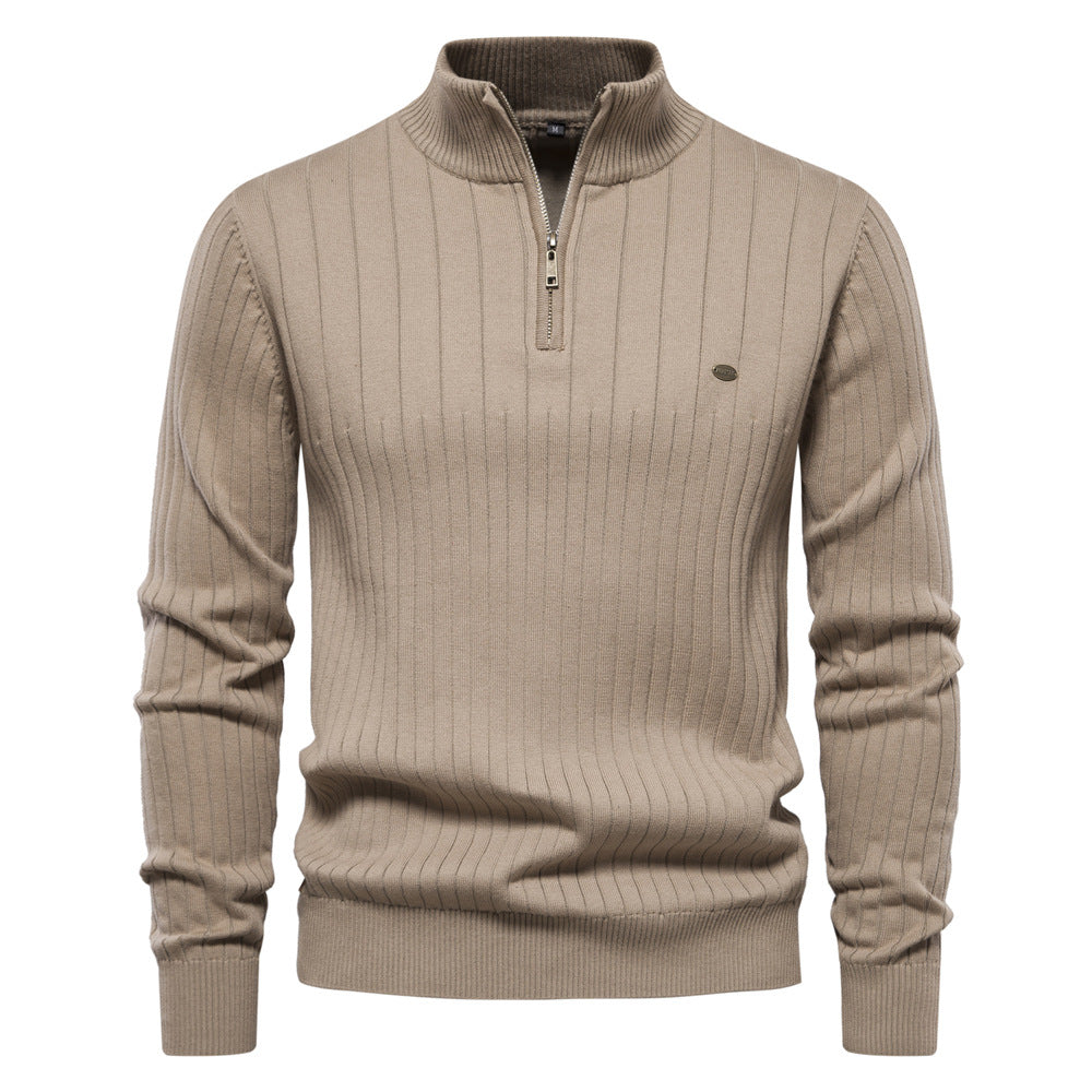 Men's Ribbed Half Zip Jumper with Stand Collar