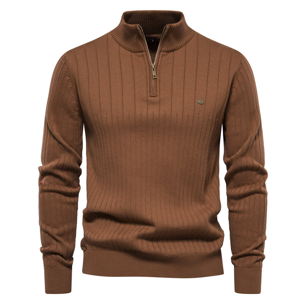 Men's Ribbed Half Zip Jumper with Stand Collar