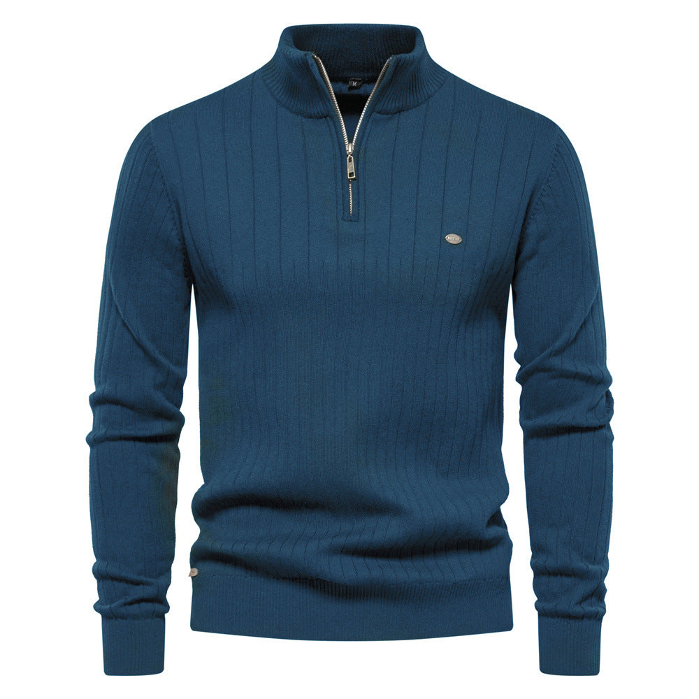 Men's Ribbed Half Zip Jumper with Stand Collar