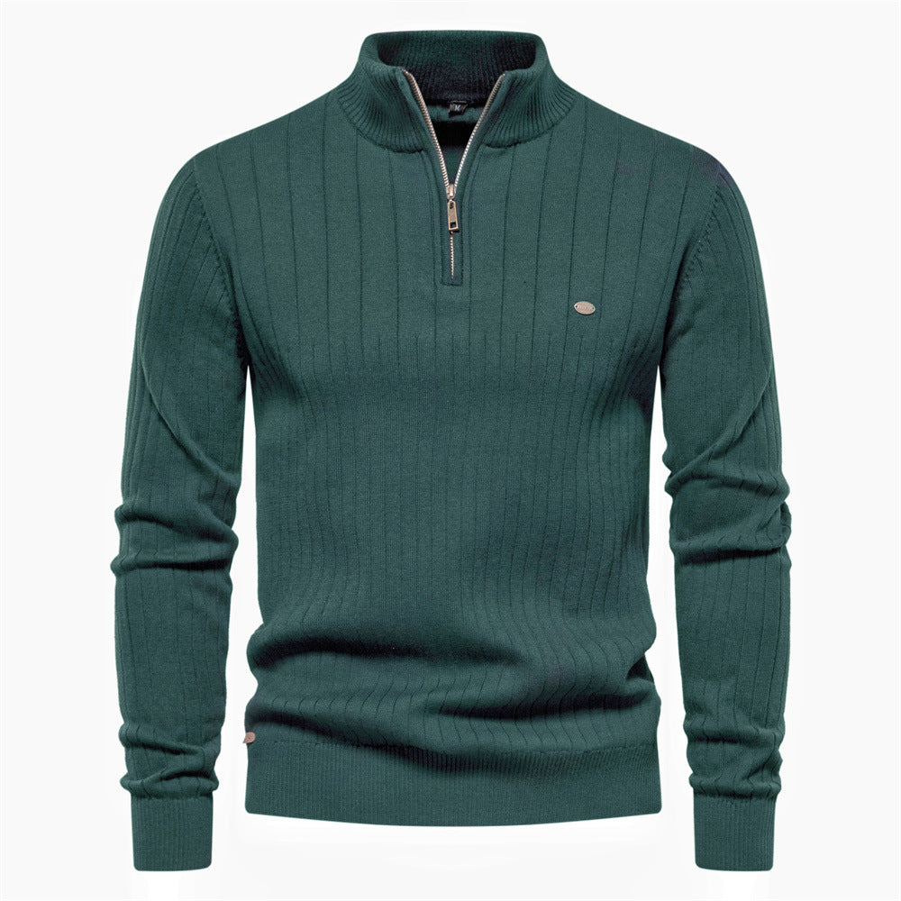 Men's Ribbed Half Zip Jumper with Stand Collar