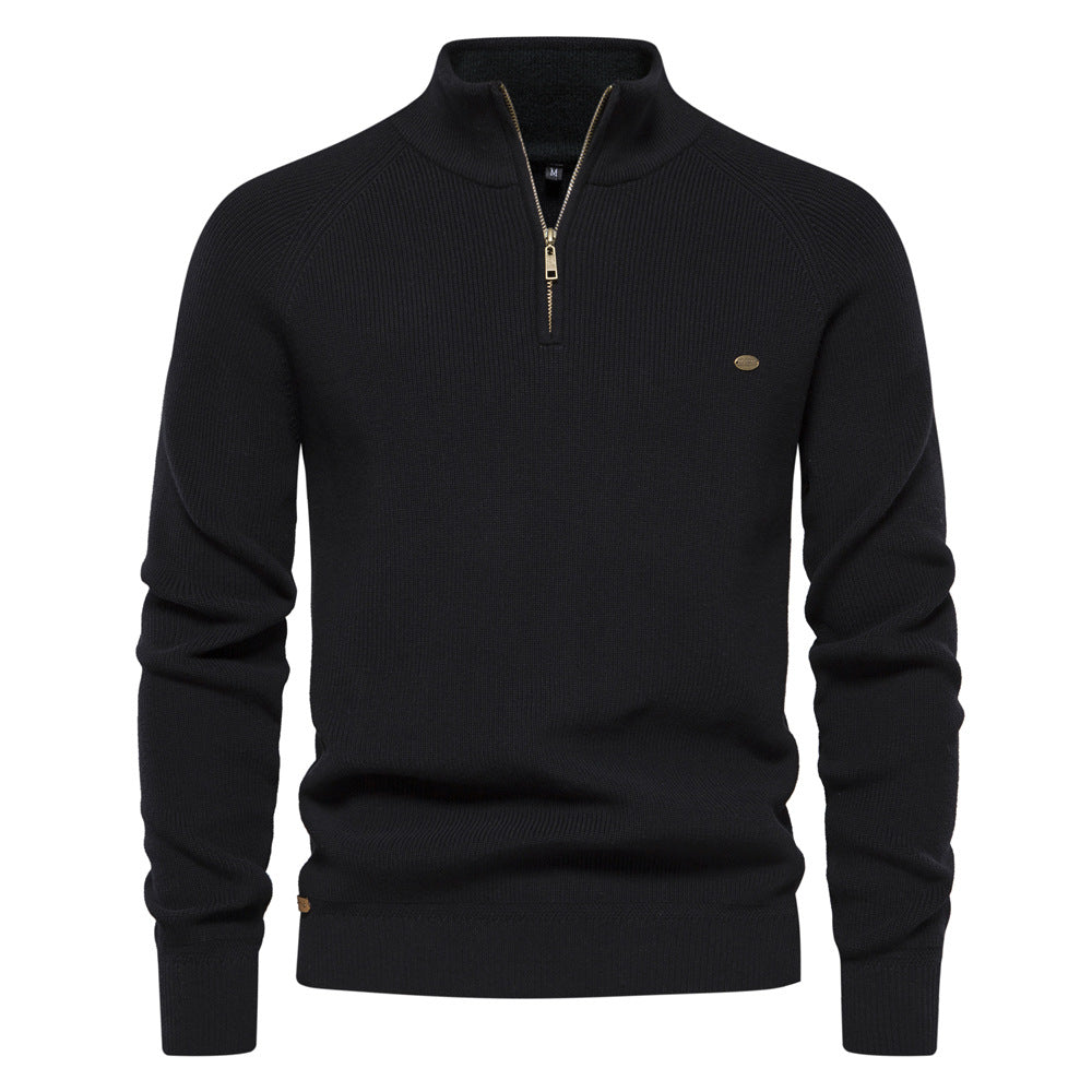 Men's Textured Half Zip Jumper with Ribbed Stand Collar