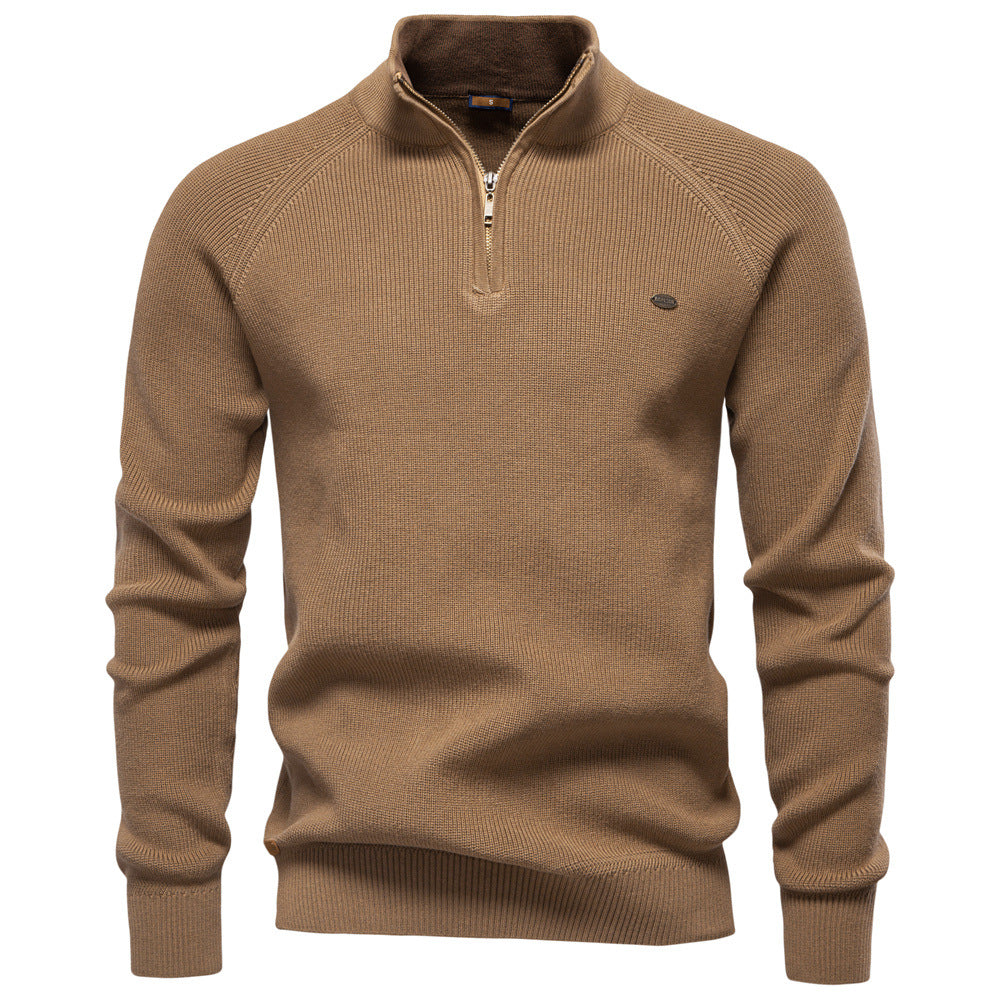 Men's Textured Half Zip Jumper with Ribbed Stand Collar